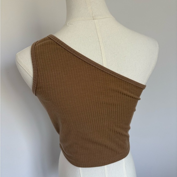 Brown One-Shoulder Ribbed Top - Picture 3 of 5